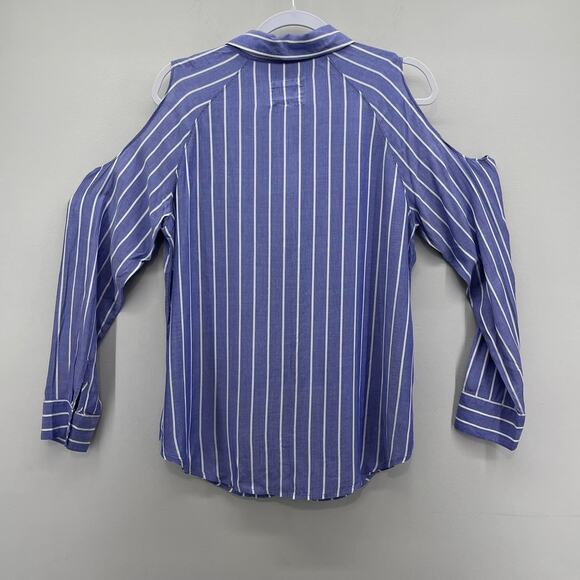 Rails Sadie Ocean Stripe Cold Shoulder Blue White Button Down Shirt - Picture 2 of 9